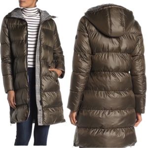 FRENCH CONNECTION Olive Green Hooded Puffer Coat - Size Medium